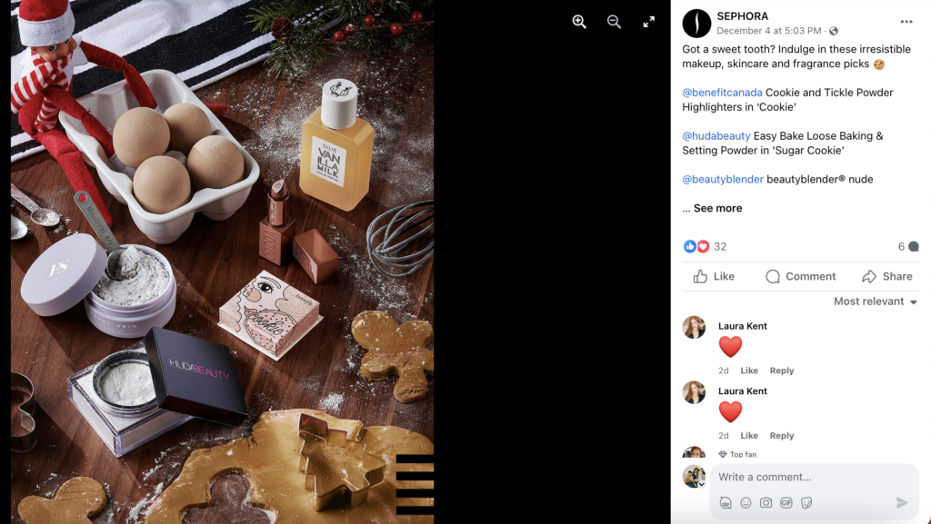 丝芙兰 (Sephora) 的 Facebook 帖子反映了节日季的情况