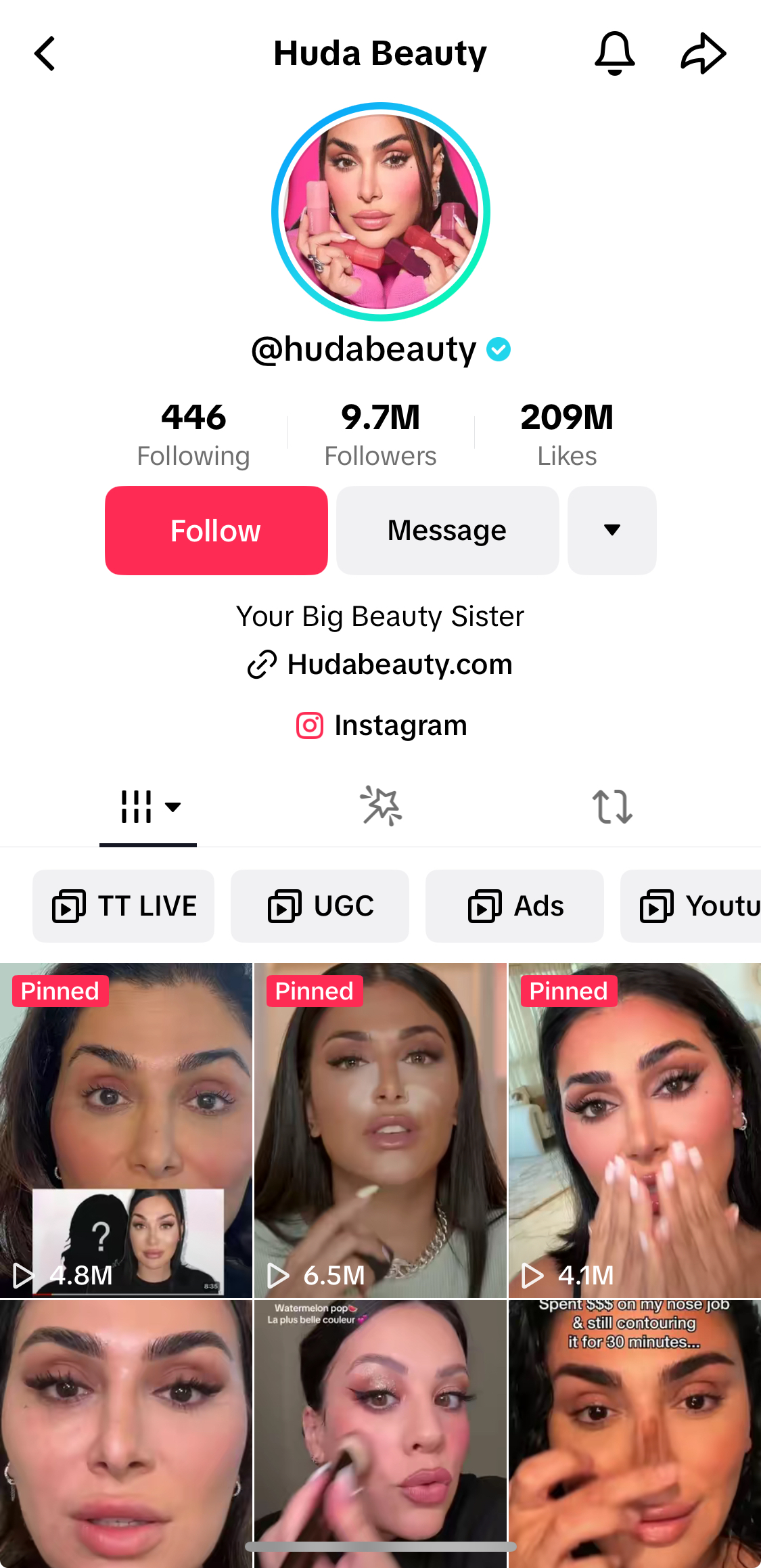 Huda Beauty 的 TikTok 个人资料。