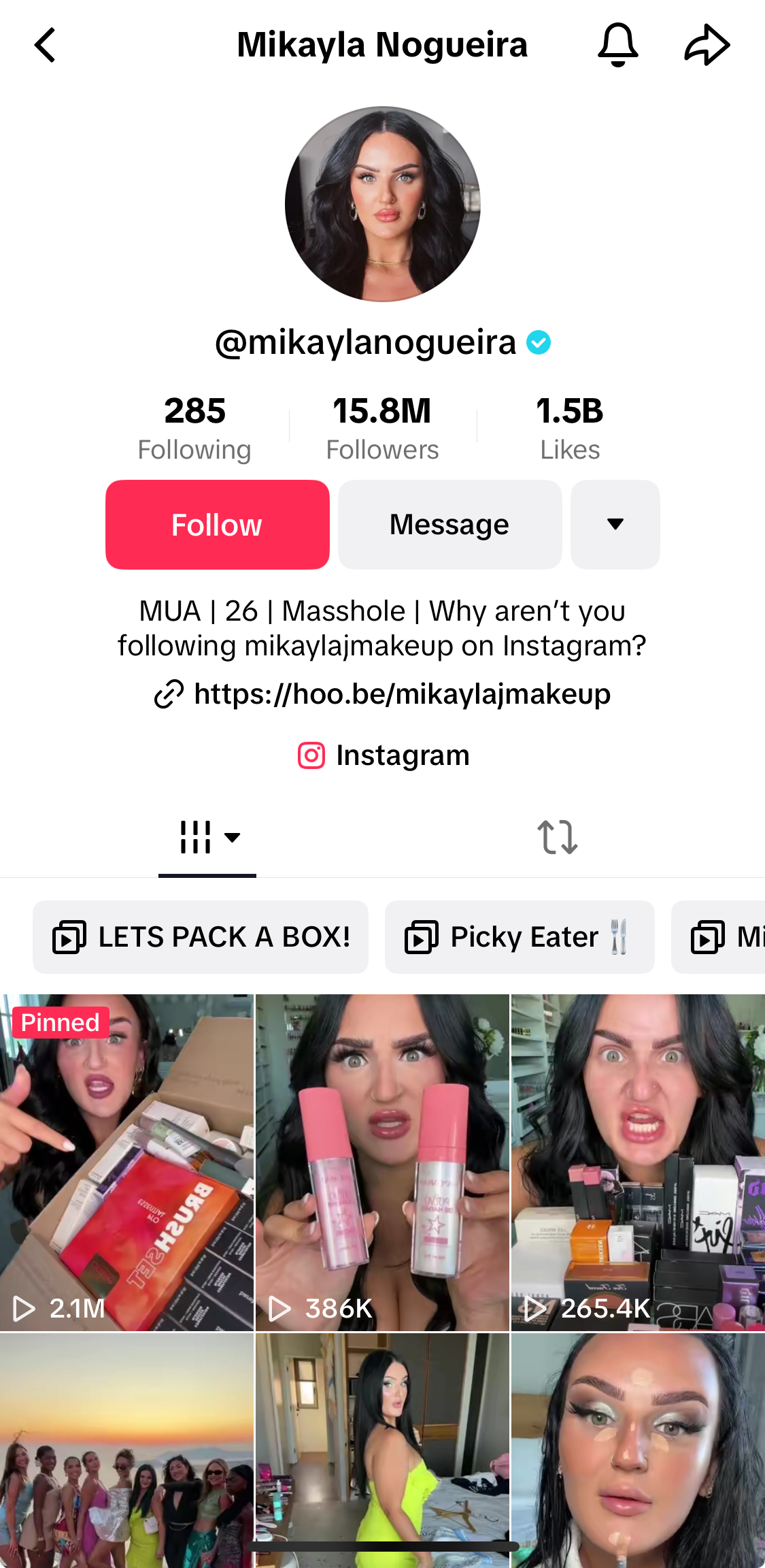 米凯拉·诺盖拉 (Mikayla Nogueira) 的 TikTok 个人资料。