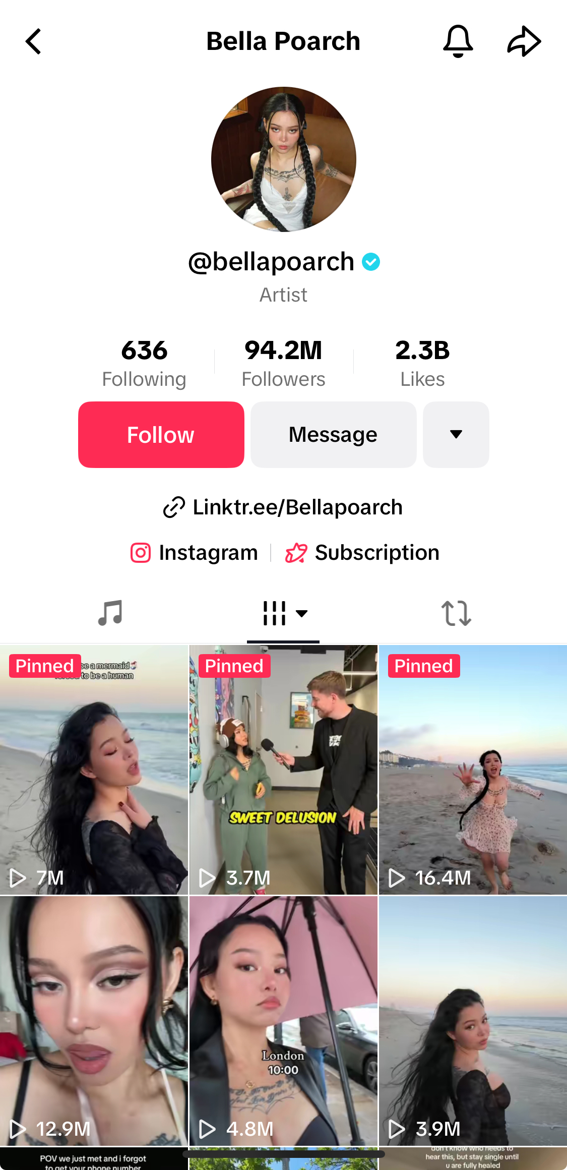 贝拉·波奇 (Bella Poarch) 的 TikTok 个人资料。