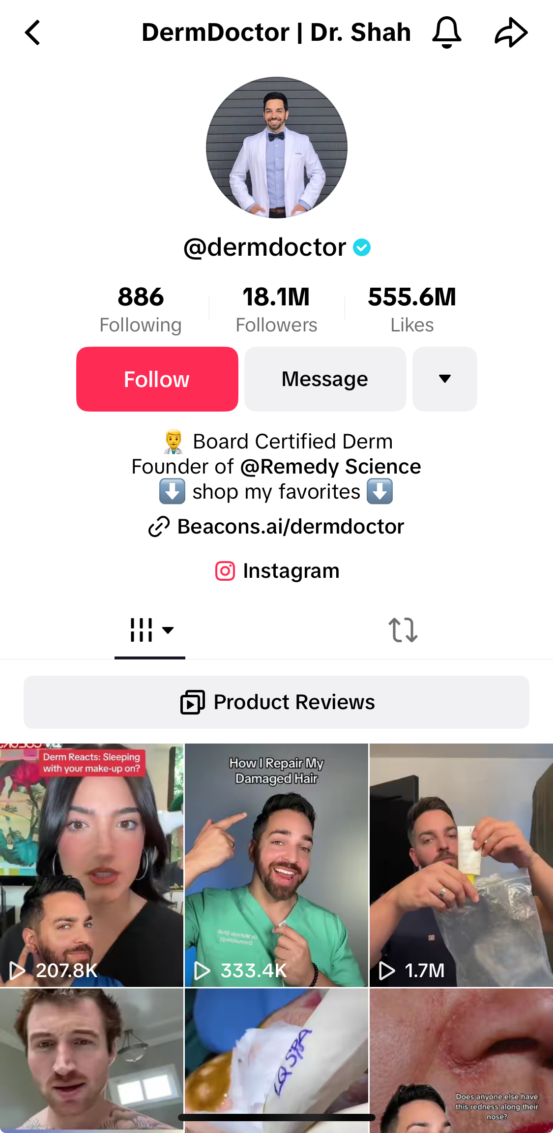 Shah 博士的 TikTok 个人资料。