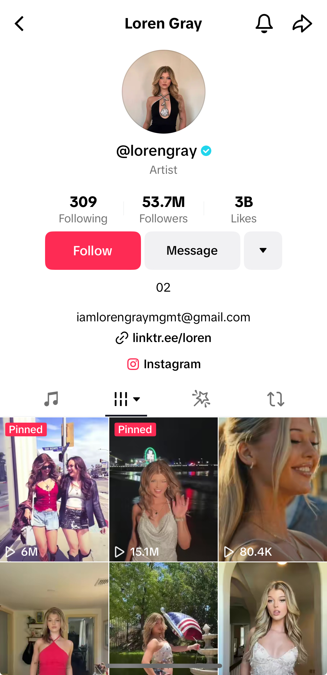Loren Gray 的 TikTok 个人资料。