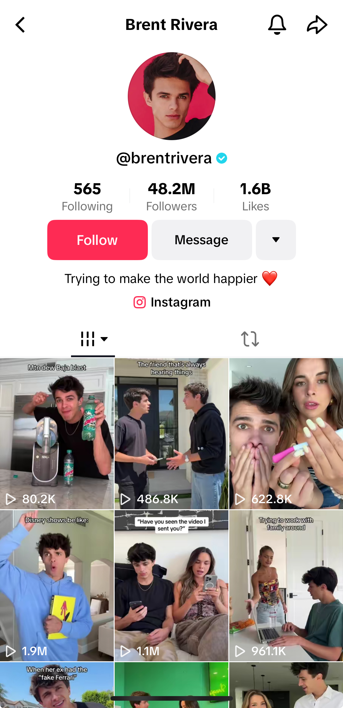 布伦特·里维拉 (Brent Rivera) 的 TikTok 个人资料。
